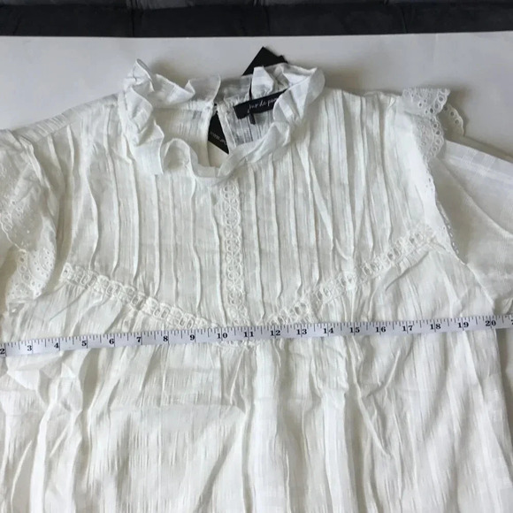 JUS DE POM | Crochet Trim Blouse | 100 % Cotton | White | Feminine |Croch US S-M - Picture 7 of 10